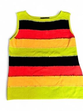 Vintage Y2K Neon Sequin Stripe Tank Top Festival Rave Colorblock Statement Large